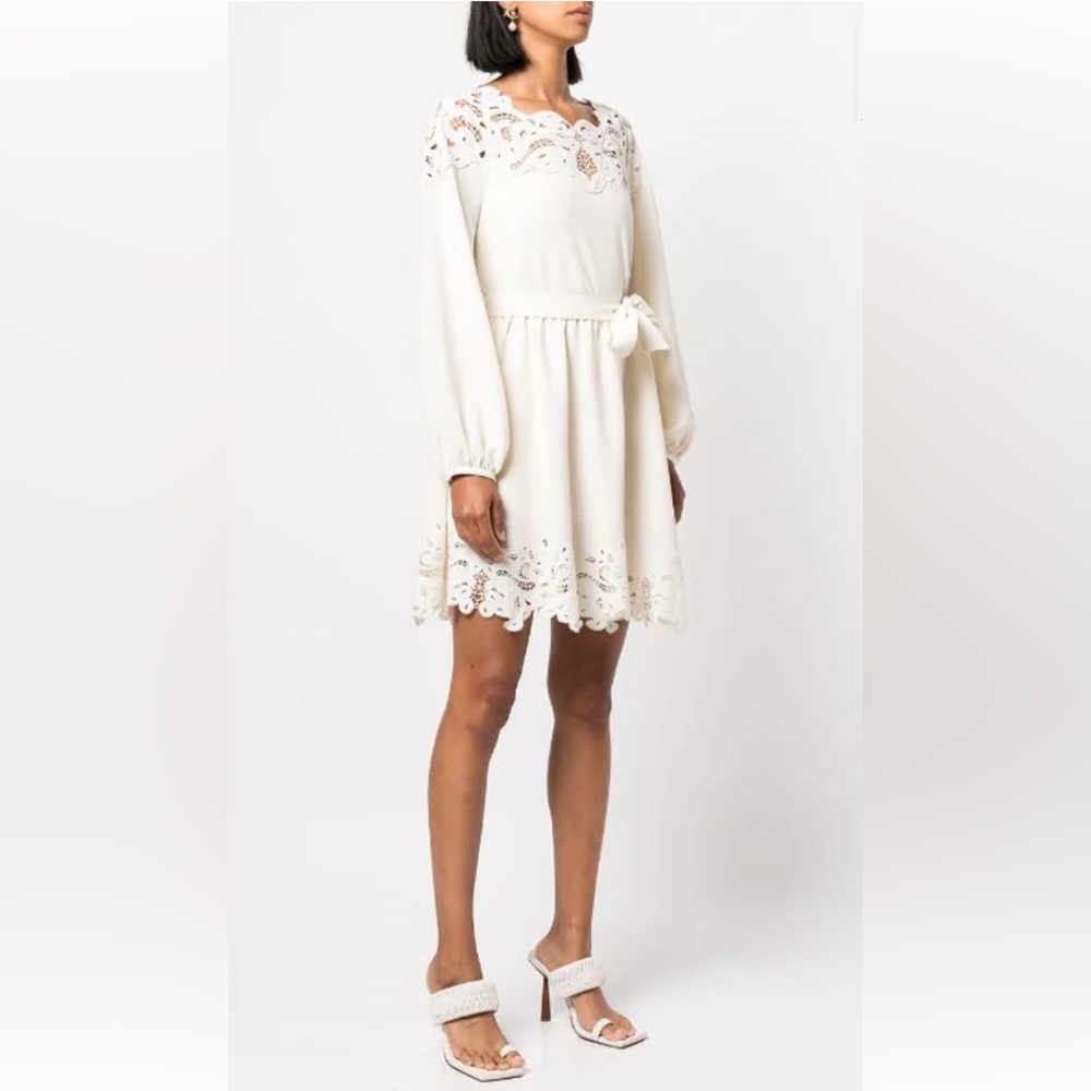 NWT๐#172-Jonathan Simkhai, Avra paisley-embroidered trim belted mini dress S 6 - Picture 4 of 13